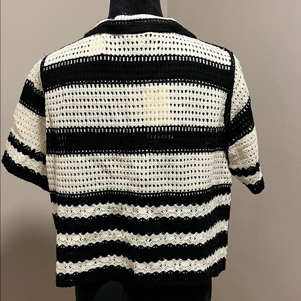 Solitaire Striped Crochet Cardigan Short sleeve Boho Style sz M - Picture 7 of 8